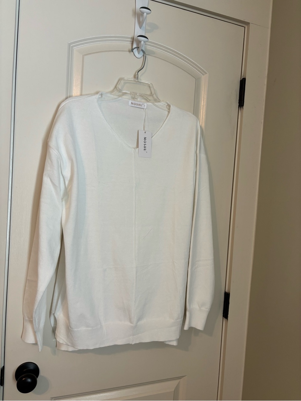 Women’s White V-Neck Sweater - Lightweight Knit